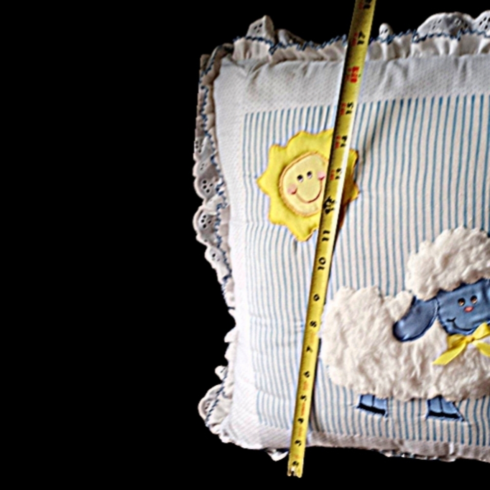 Nursery Pillow Cushion with Fluffy Sheep and Bright Sun appliques Eyelet trim - Picture 11 of 11